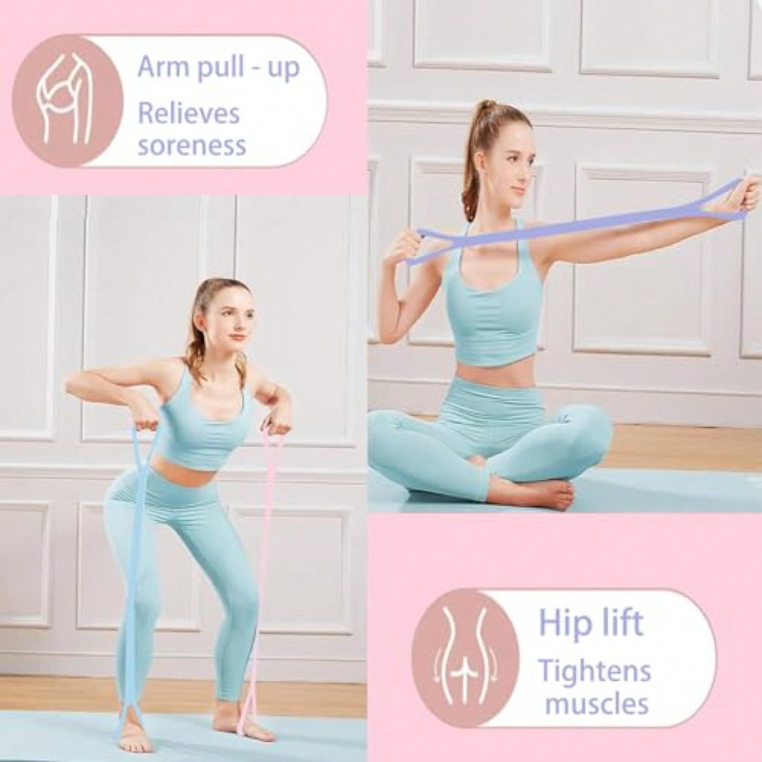 Pilates Yoga Tone - Figure 8 Exercise Band Durable Resistance