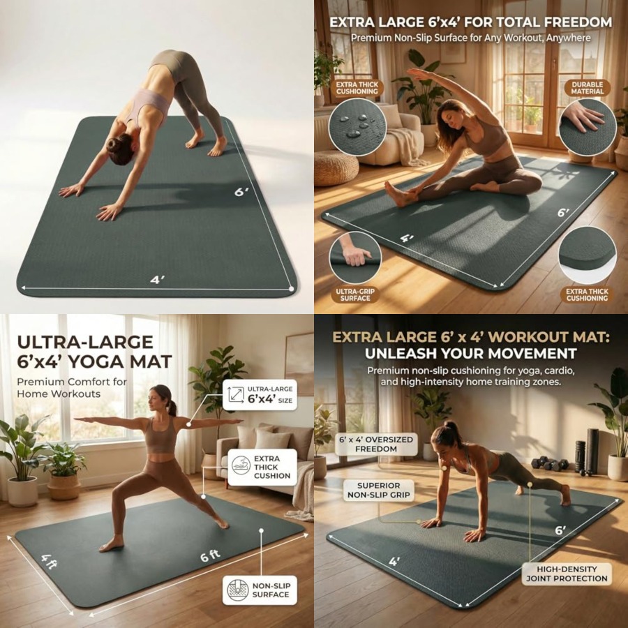 Pilates X Yoga - Large Yoga Mat 6'x 4'72x 481/4