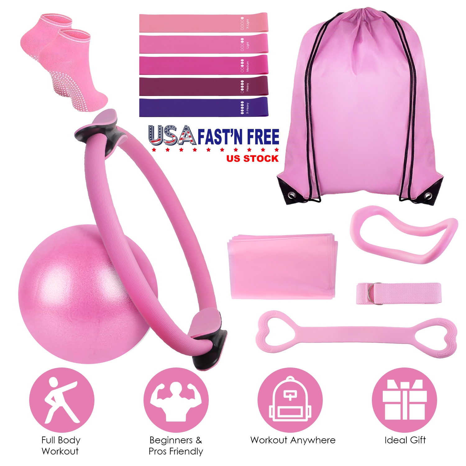 Pilates Yoga Tone - USA STOCK 14Pcs Pilates Ring Essentials