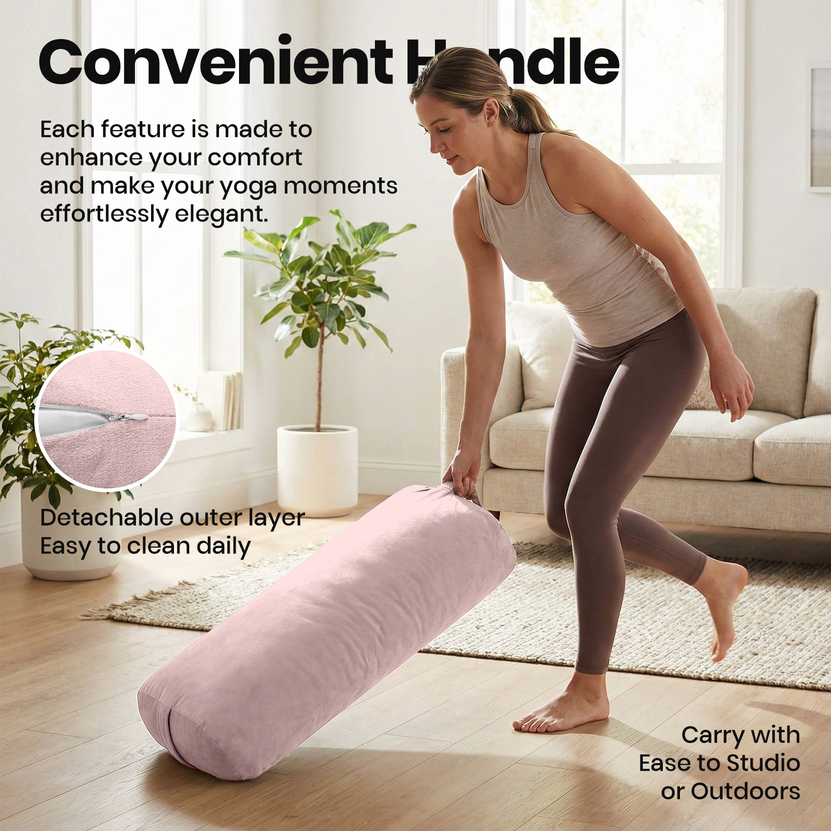 Yoga Bolster Pillow Pink Round - Pilates Yin Yoga avaliação e preço