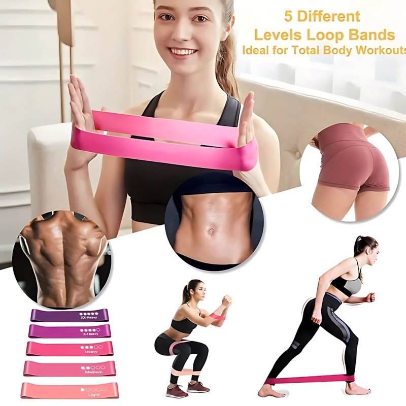 5Pcs Gradient Pink Latex Resis - Pilates X Yoga avaliação e preço
