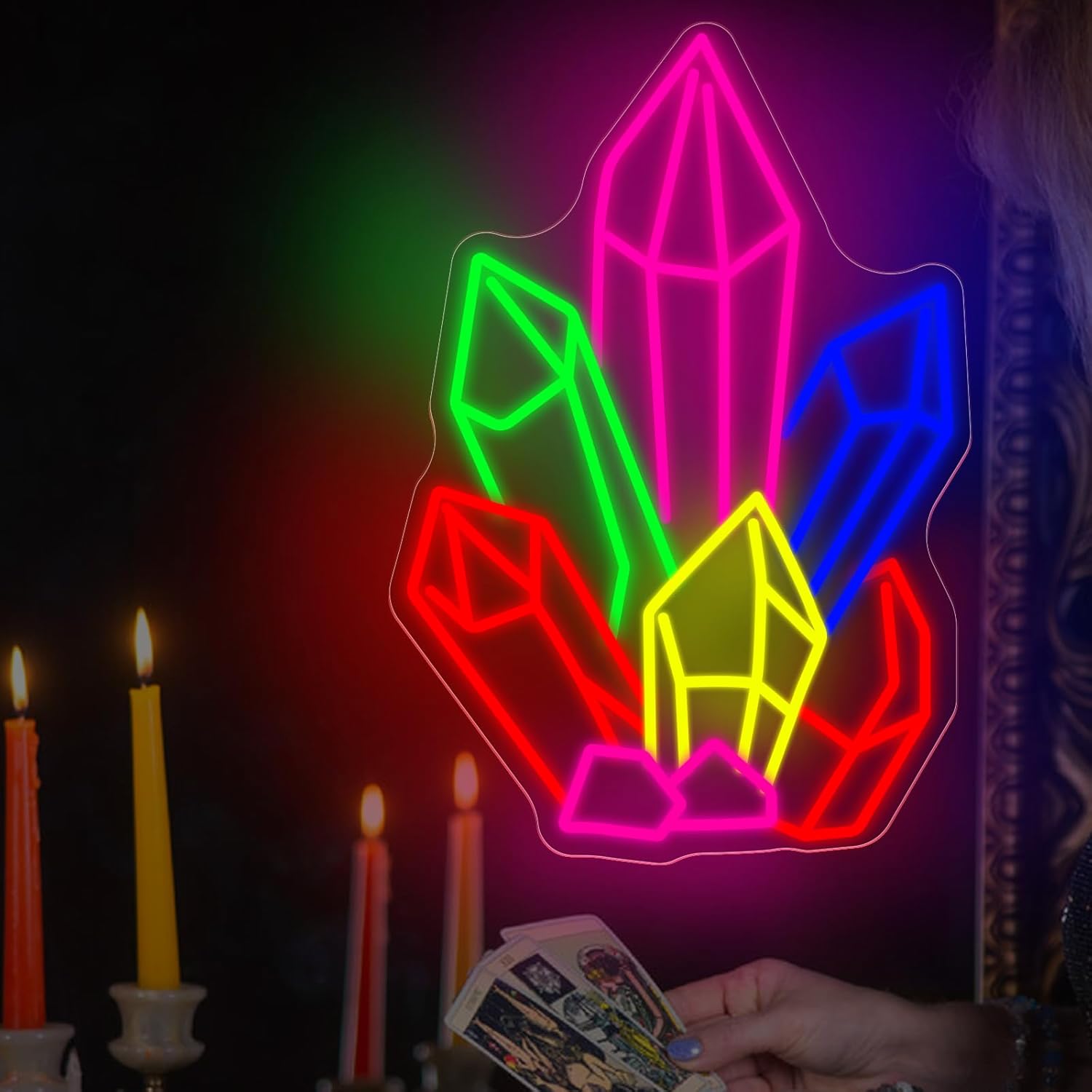 Crystals Stones Tarot Neon Sig - Pilates And Yoga Studio avaliação e preço